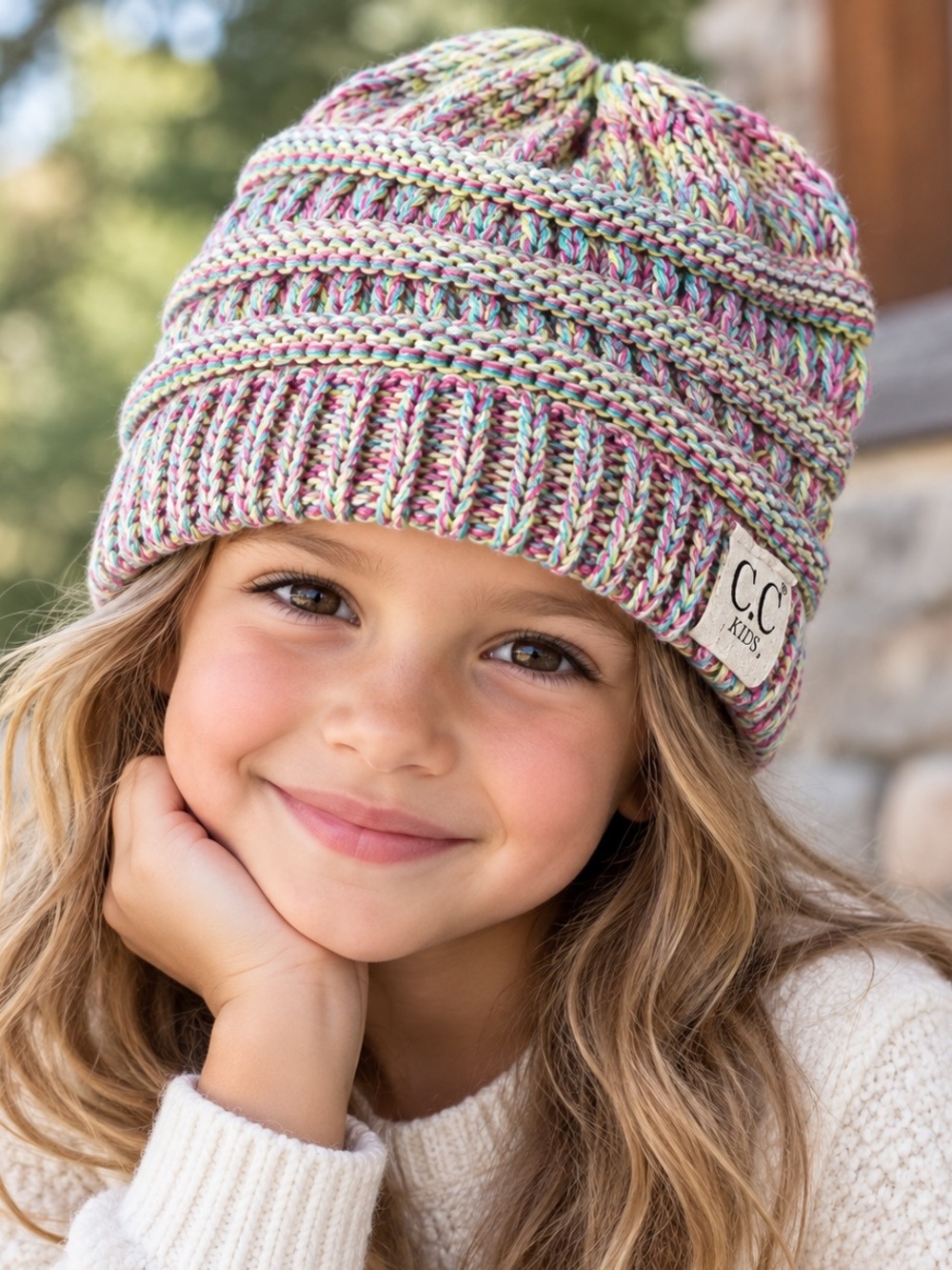 C.C. Kids Multicolor Knit Beanie Hat - Soft Pastel Colors